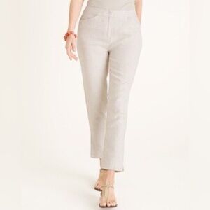 Chicos Linen Tapered Ankle Pant Size 3R 16 In Semi Natural Lagenlook NWT